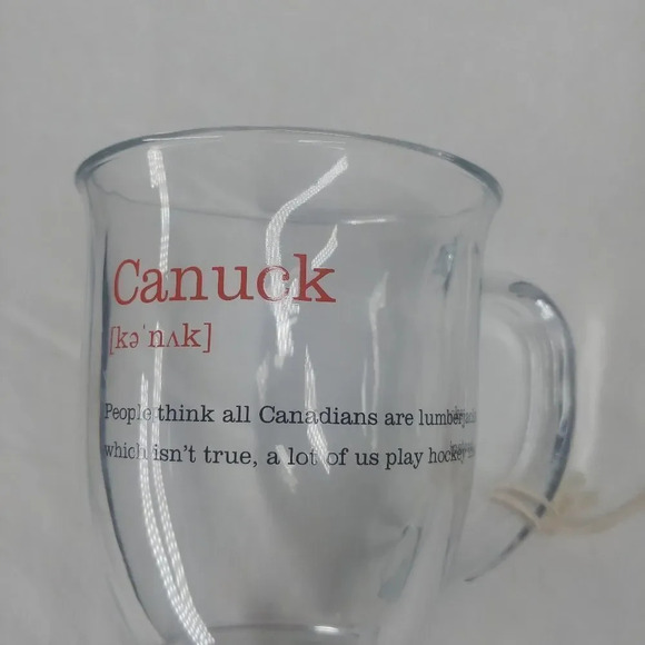 Canadiana 'Canuck' Mug Coffee  Cup Glass Clear 460mL - Picture 2 of 5